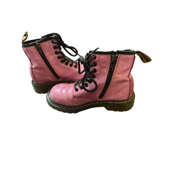 Dr. Martens Youth Pink Shimmer Lace-Up Boots With Side Zipper AirWair Sole Sz 12 - Picture 4 of 7